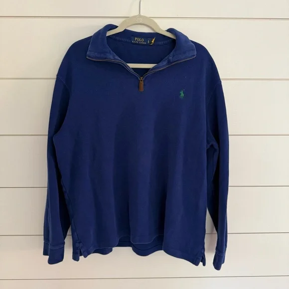 Polo Ralph Lauren Pullover Sweater Men's XL Royal Blue Quarter Zip Logo Preppy - Picture 2 of 7